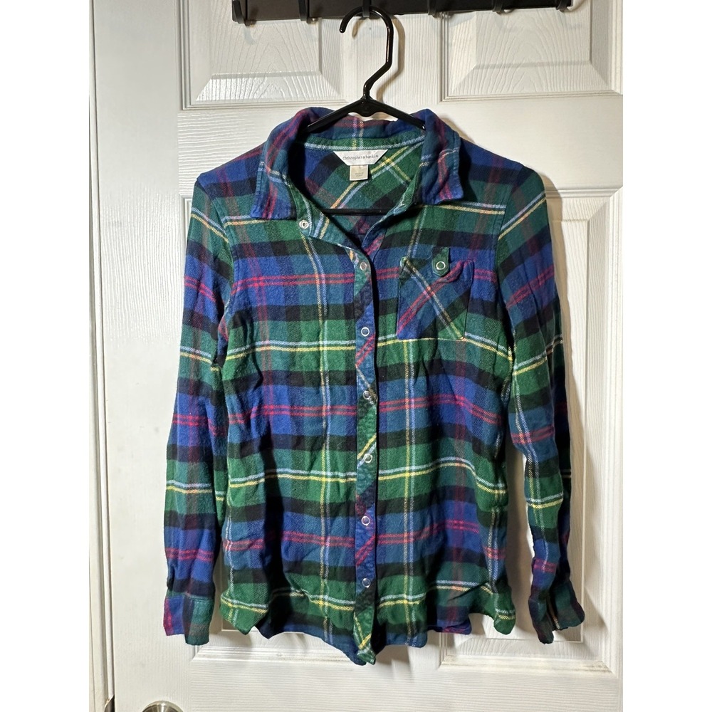 Christopher & Banks Women's Small Button-Up Plaid Shirt So Soft